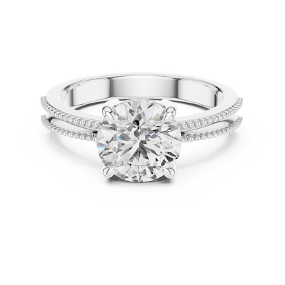 Luxury Round Solitaire Ring with Milgrain Detail in 18K Gold