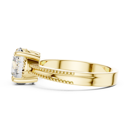 Luxury Round Solitaire Ring with Milgrain Detail in 18K Gold