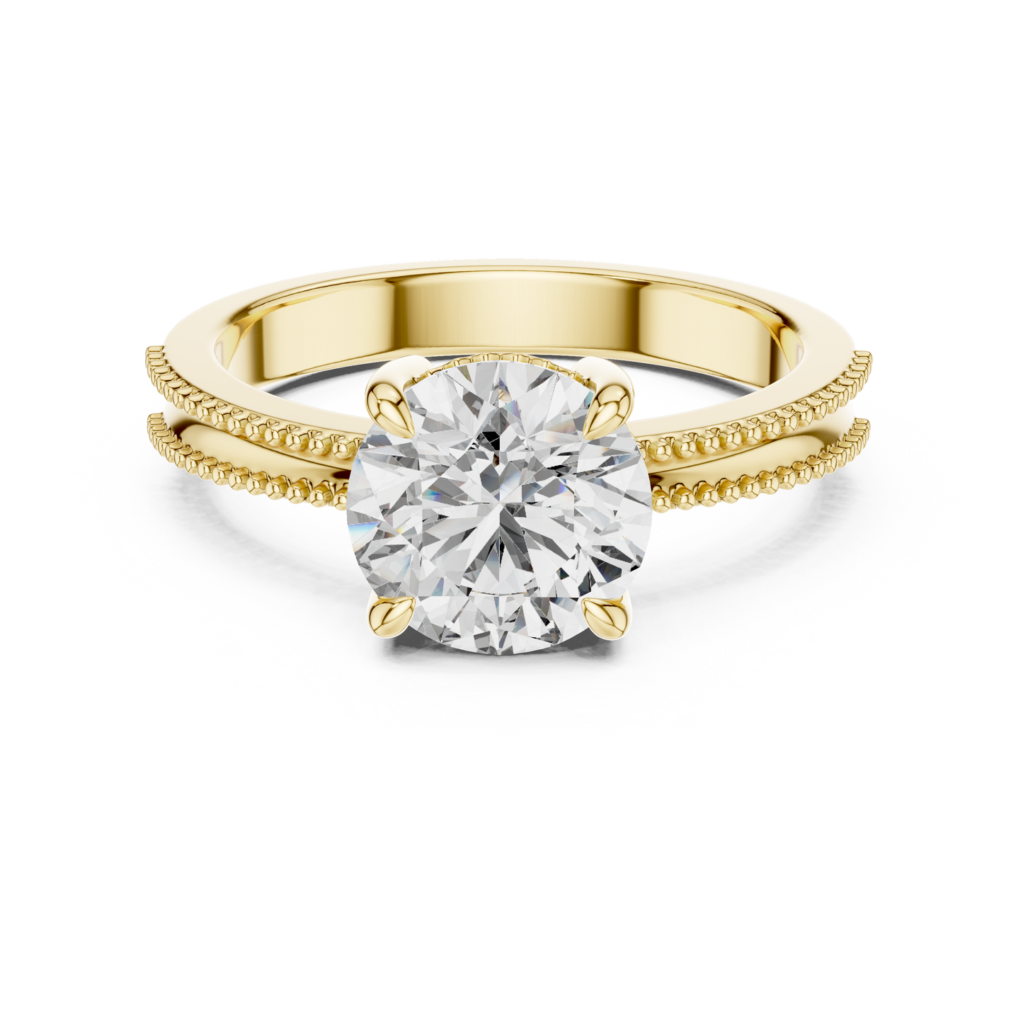 Luxury Round Solitaire Ring with Milgrain Detail in 18K Gold