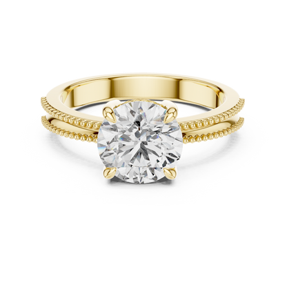Luxury Round Solitaire Ring with Milgrain Detail in 18K Gold