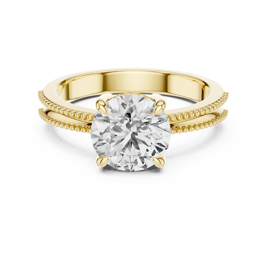 Luxury Round Solitaire Ring with Milgrain Detail in 18K Gold