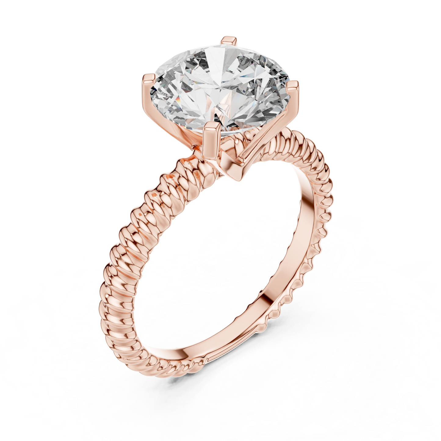 Twisted Rope Band Round Lab Grown Diamond Solitaire Ring