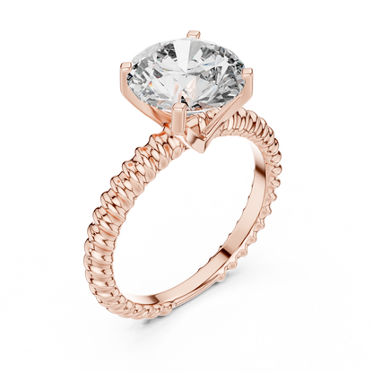 Twisted Rope Band Round Lab Grown Diamond Solitaire Ring
