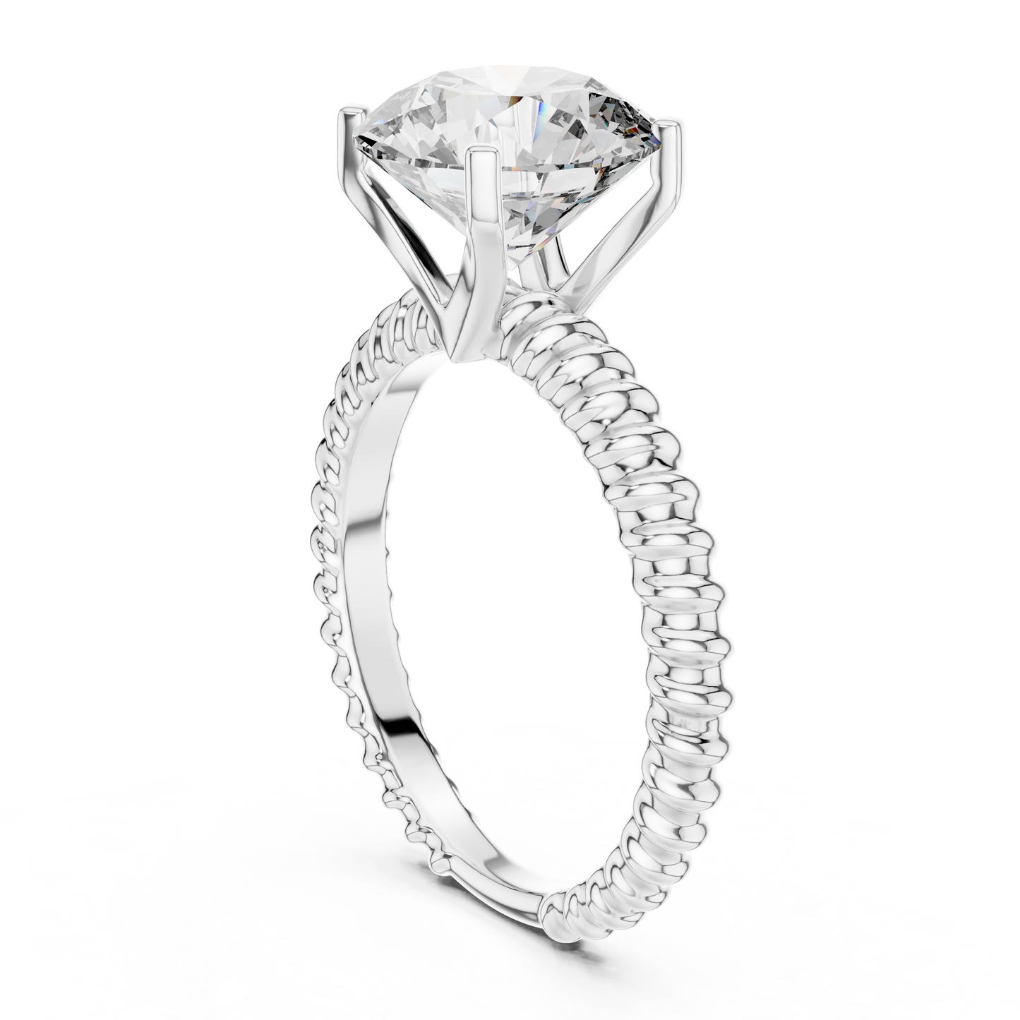 Twisted Rope Band Round Lab Grown Diamond Solitaire Ring