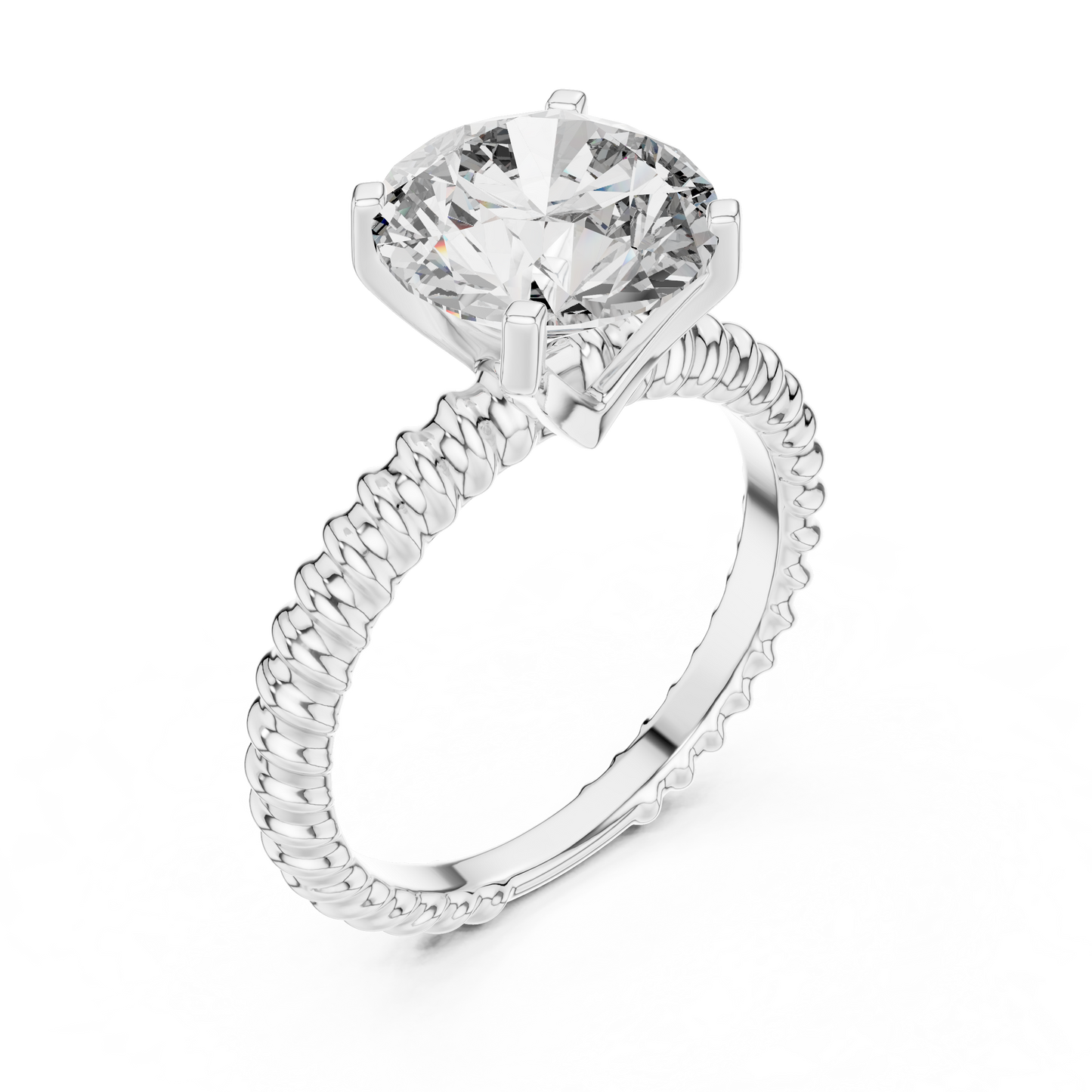Twisted Rope Band Round Lab Grown Diamond Solitaire Ring