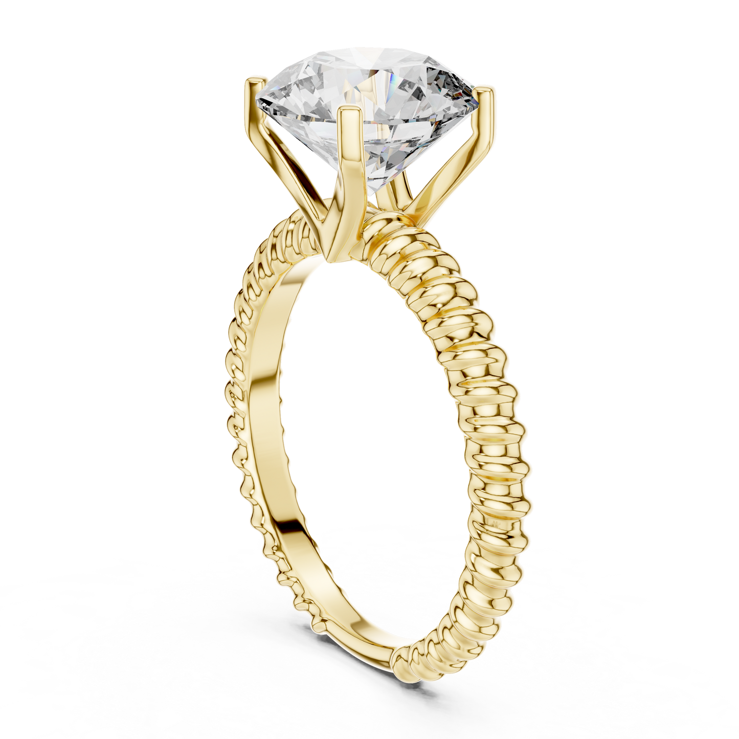 Twisted Rope Band Round Lab Grown Diamond Solitaire Ring