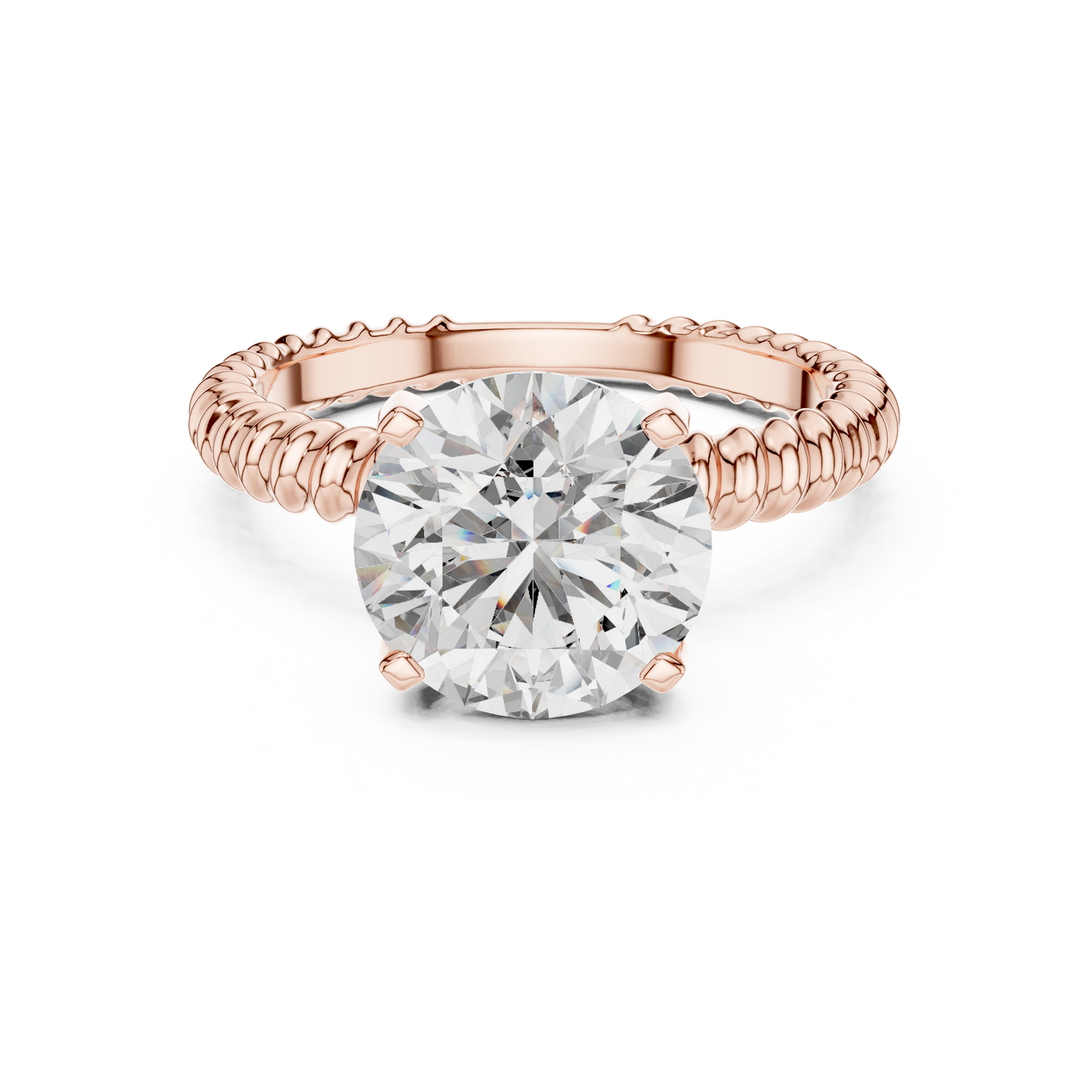 Twisted Rope Band Round Lab Grown Diamond Solitaire Ring