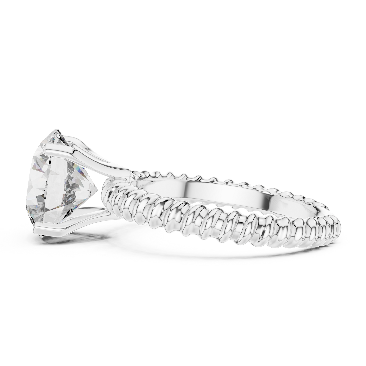 Twisted Rope Band Round Lab Grown Diamond Solitaire Ring