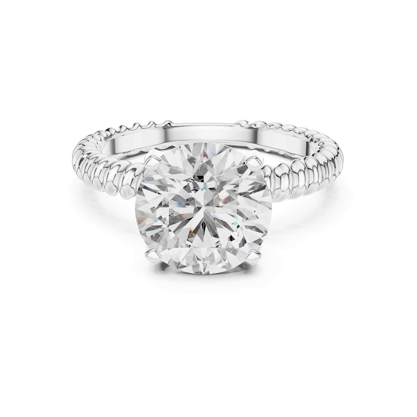 Twisted Rope Band Round Lab Grown Diamond Solitaire Ring