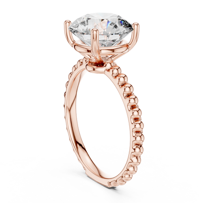 Elegant Gold Solitaire Ring with Brilliant Diamond | Beaded Band Design