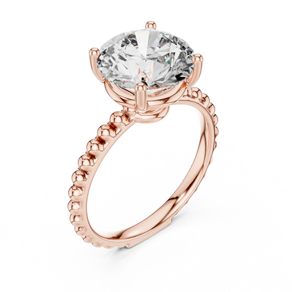 Elegant Gold Solitaire Ring with Brilliant Diamond | Beaded Band Design