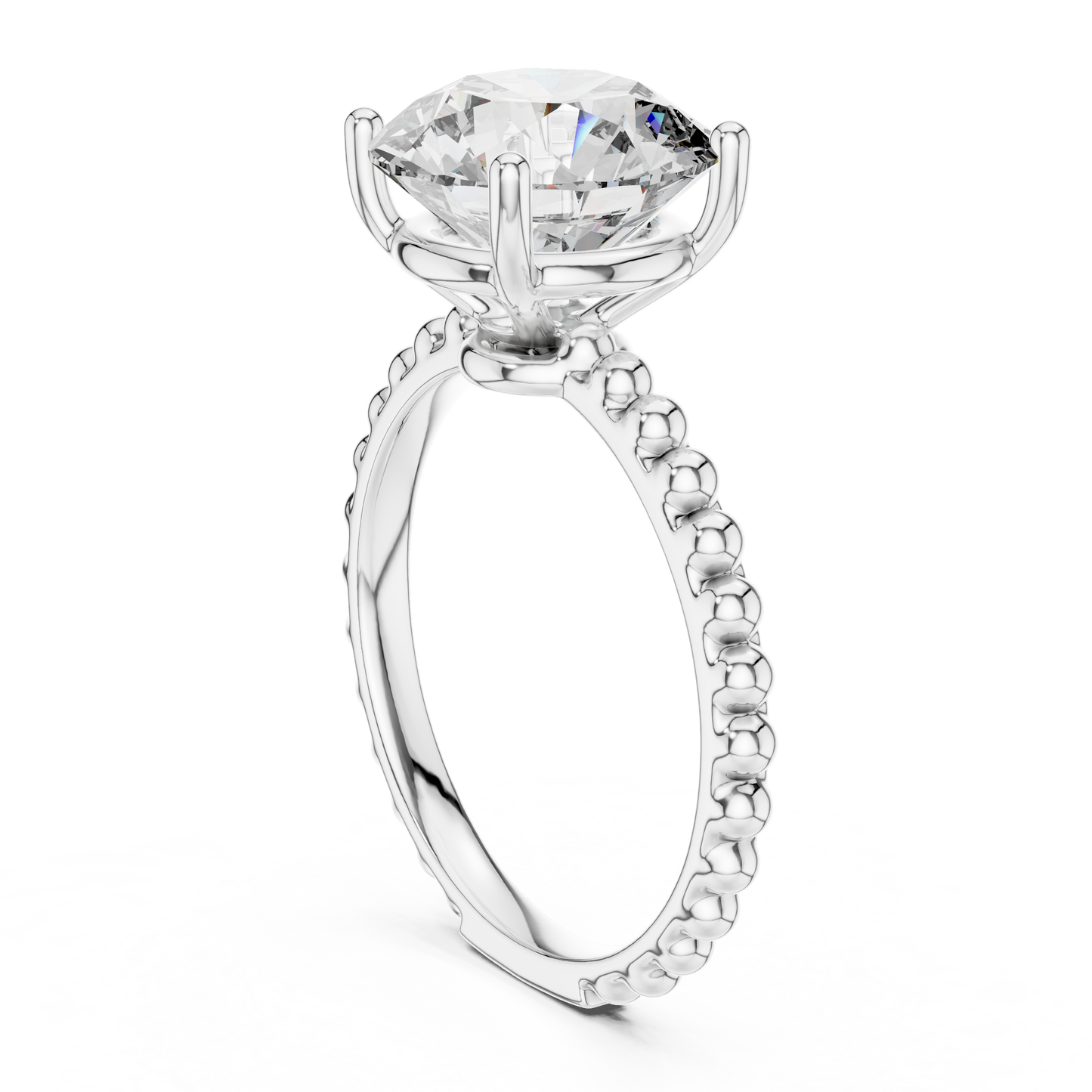 Elegant Gold Solitaire Ring with Brilliant Diamond | Beaded Band Design
