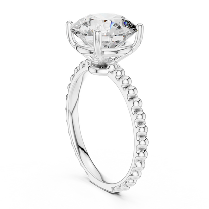 Elegant Gold Solitaire Ring with Brilliant Diamond | Beaded Band Design