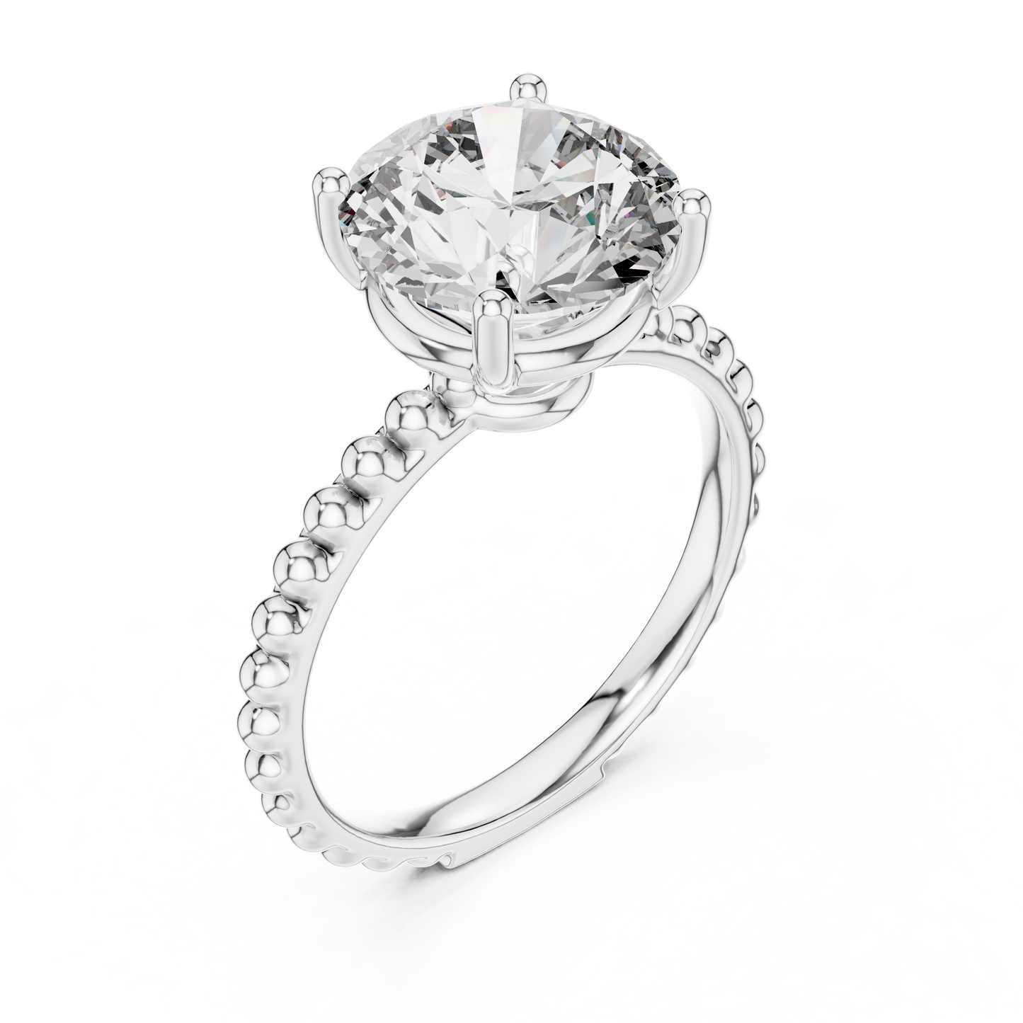 Elegant Gold Solitaire Ring with Brilliant Diamond | Beaded Band Design