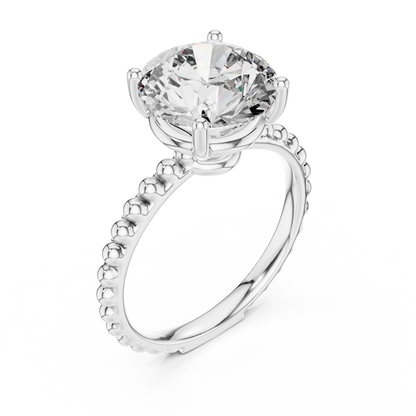 Elegant Gold Solitaire Ring with Brilliant Diamond | Beaded Band Design