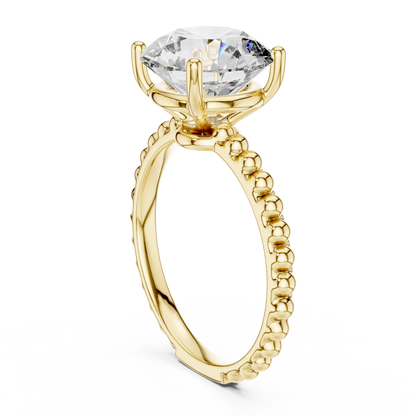 Elegant Gold Solitaire Ring with Brilliant Diamond | Beaded Band Design