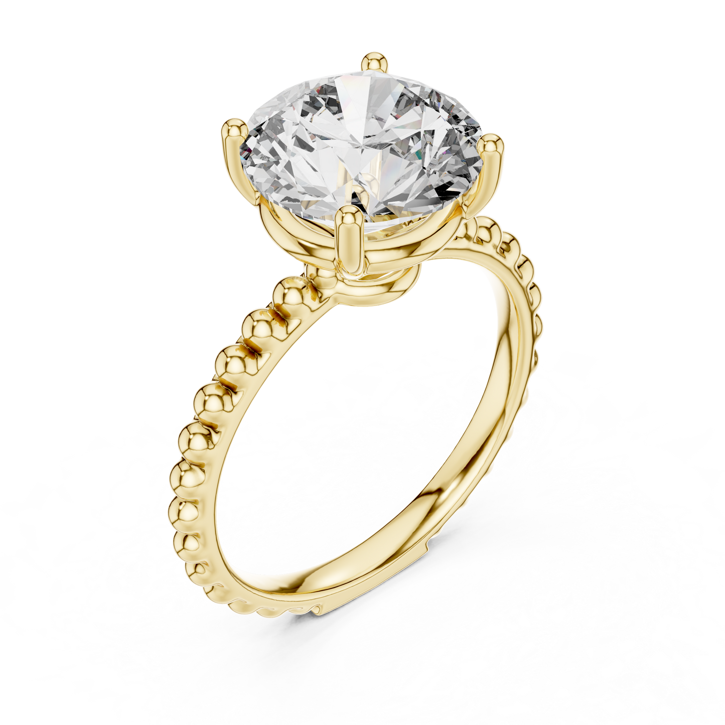 Elegant Gold Solitaire Ring with Brilliant Diamond | Beaded Band Design