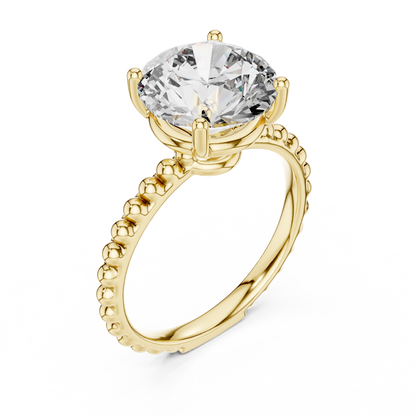 Elegant Gold Solitaire Ring with Brilliant Diamond | Beaded Band Design