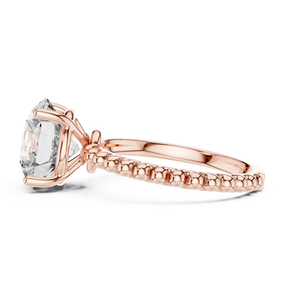 Elegant Gold Solitaire Ring with Brilliant Diamond | Beaded Band Design