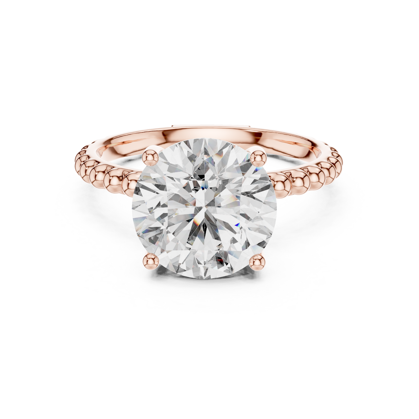 Elegant Gold Solitaire Ring with Brilliant Diamond | Beaded Band Design