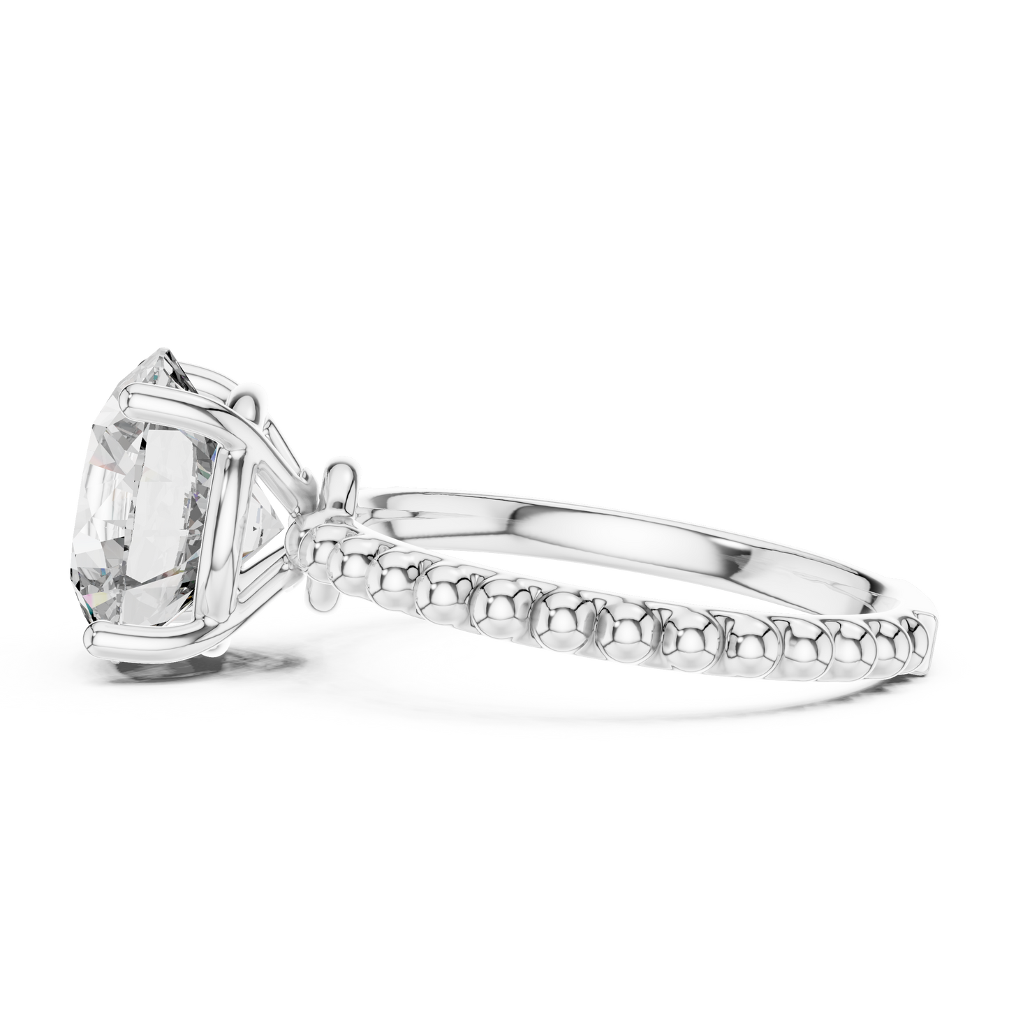 Elegant Gold Solitaire Ring with Brilliant Diamond | Beaded Band Design