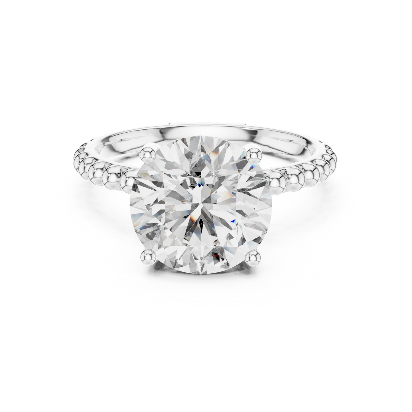 Elegant Gold Solitaire Ring with Brilliant Diamond | Beaded Band Design