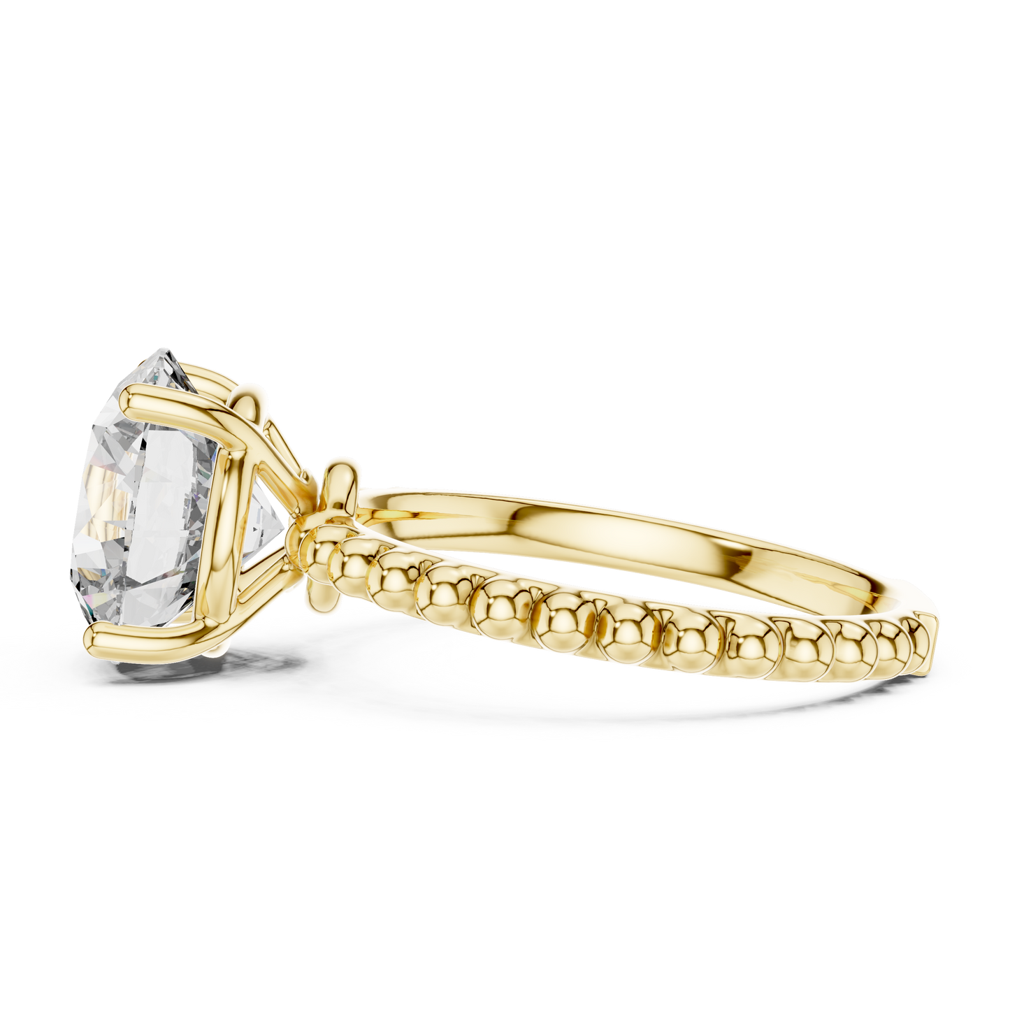 Elegant Gold Solitaire Ring with Brilliant Diamond | Beaded Band Design