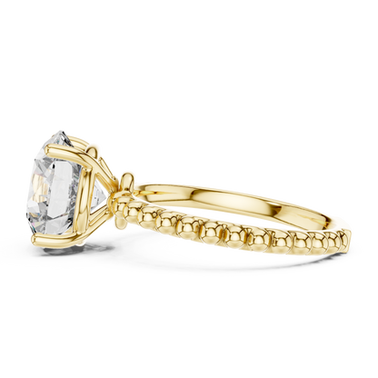 Elegant Gold Solitaire Ring with Brilliant Diamond | Beaded Band Design