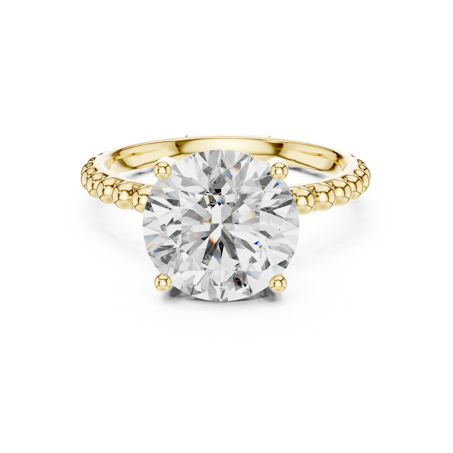 Elegant Gold Solitaire Ring with Brilliant Diamond | Beaded Band Design