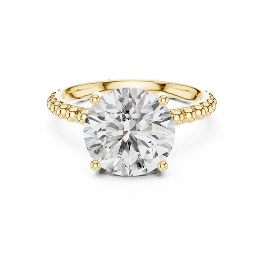 Elegant Gold Solitaire Ring with Brilliant Diamond | Beaded Band Design
