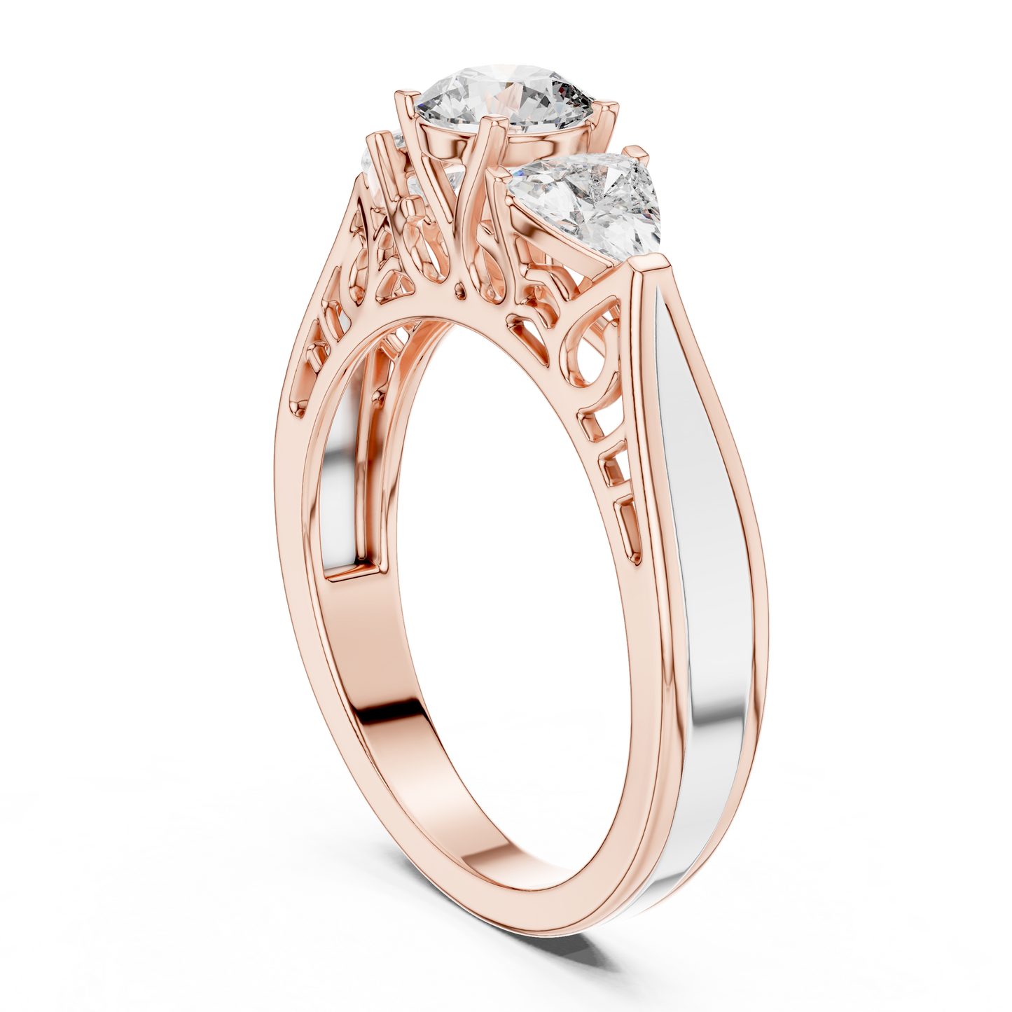 Luxury Round Diamond Three Stone Ring | Elegant Openwork Design