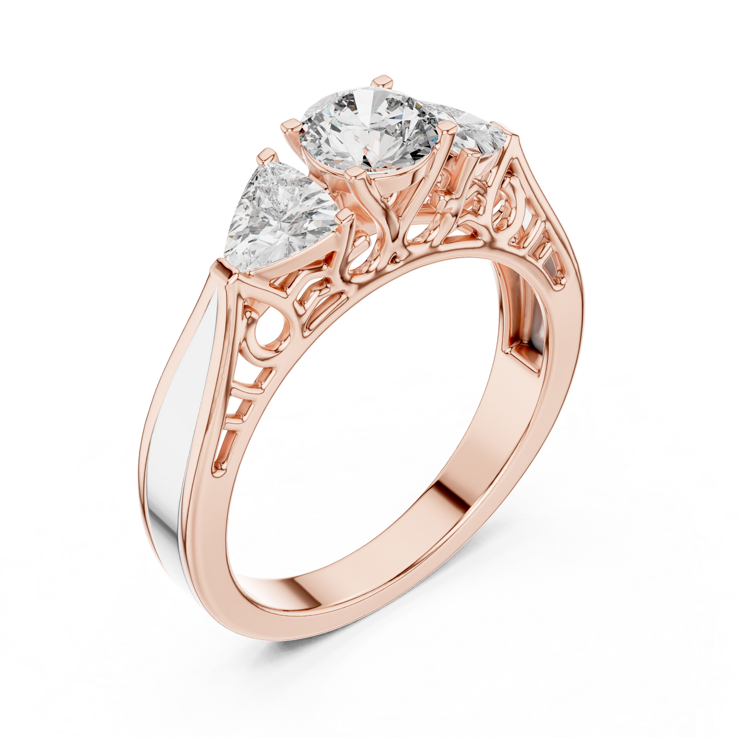 Luxury Round Diamond Three Stone Ring | Elegant Openwork Design