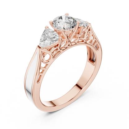 Luxury Round Diamond Three Stone Ring | Elegant Openwork Design