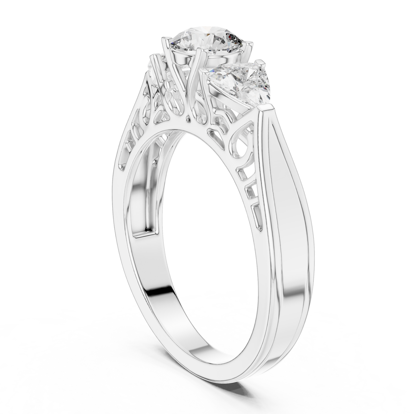 Luxury Round Diamond Three Stone Ring | Elegant Openwork Design