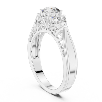 Luxury Round Diamond Three Stone Ring | Elegant Openwork Design