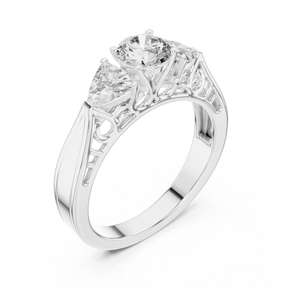 Luxury Round Diamond Three Stone Ring | Elegant Openwork Design