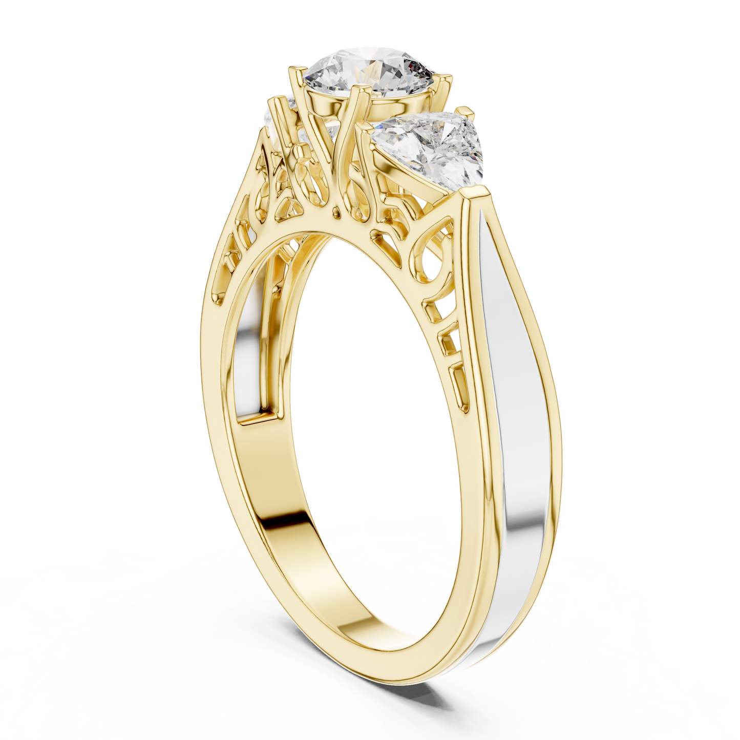 Luxury Round Diamond Three Stone Ring | Elegant Openwork Design