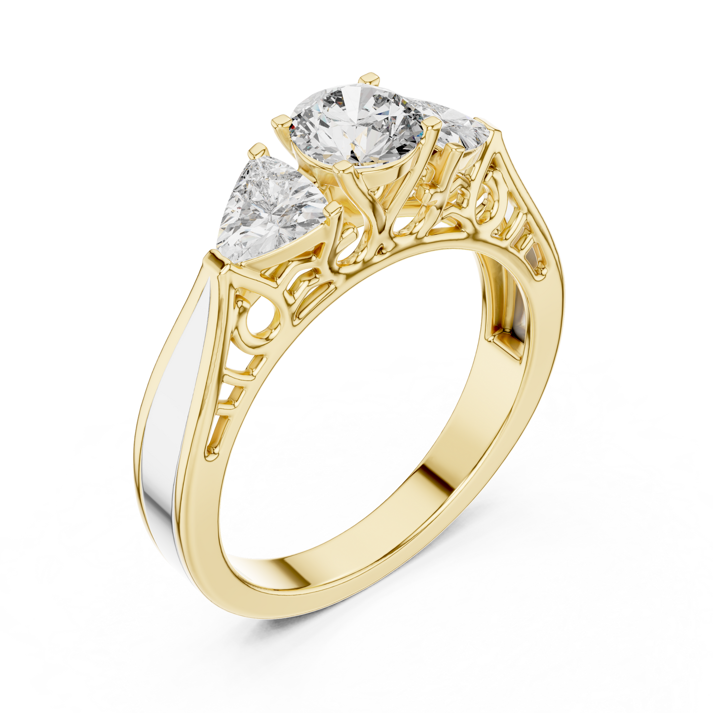 Luxury Round Diamond Three Stone Ring | Elegant Openwork Design