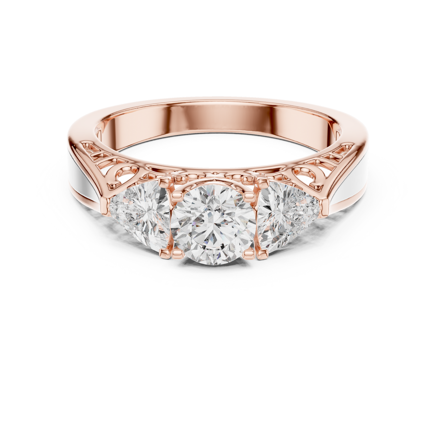 Luxury Round Diamond Three Stone Ring | Elegant Openwork Design