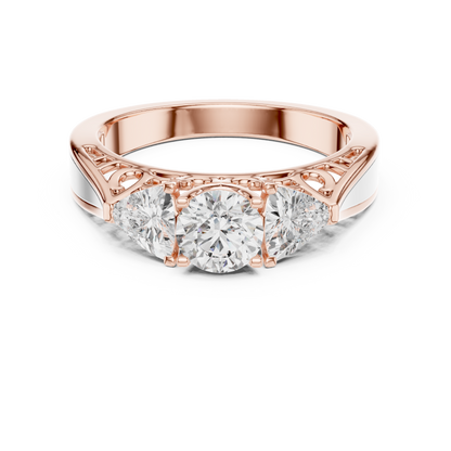 Luxury Round Diamond Three Stone Ring | Elegant Openwork Design
