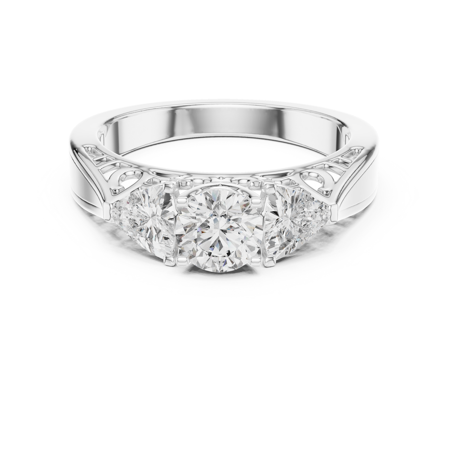 Luxury Round Diamond Three Stone Ring | Elegant Openwork Design