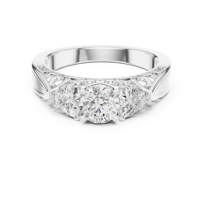 Luxury Round Diamond Three Stone Ring | Elegant Openwork Design