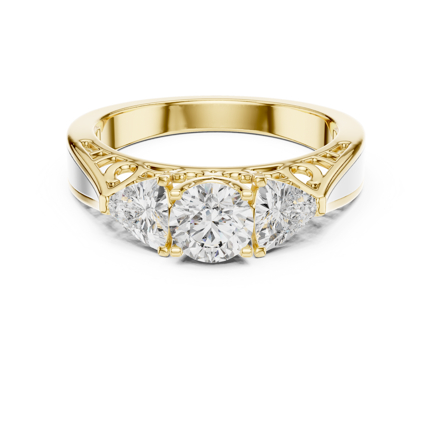 Luxury Round Diamond Three Stone Ring | Elegant Openwork Design