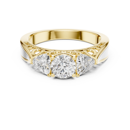 Luxury Round Diamond Three Stone Ring | Elegant Openwork Design