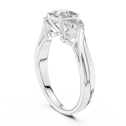 Luxury Gold Three Stone Ring | Princess-Cut Diamond with Heart Side Stones