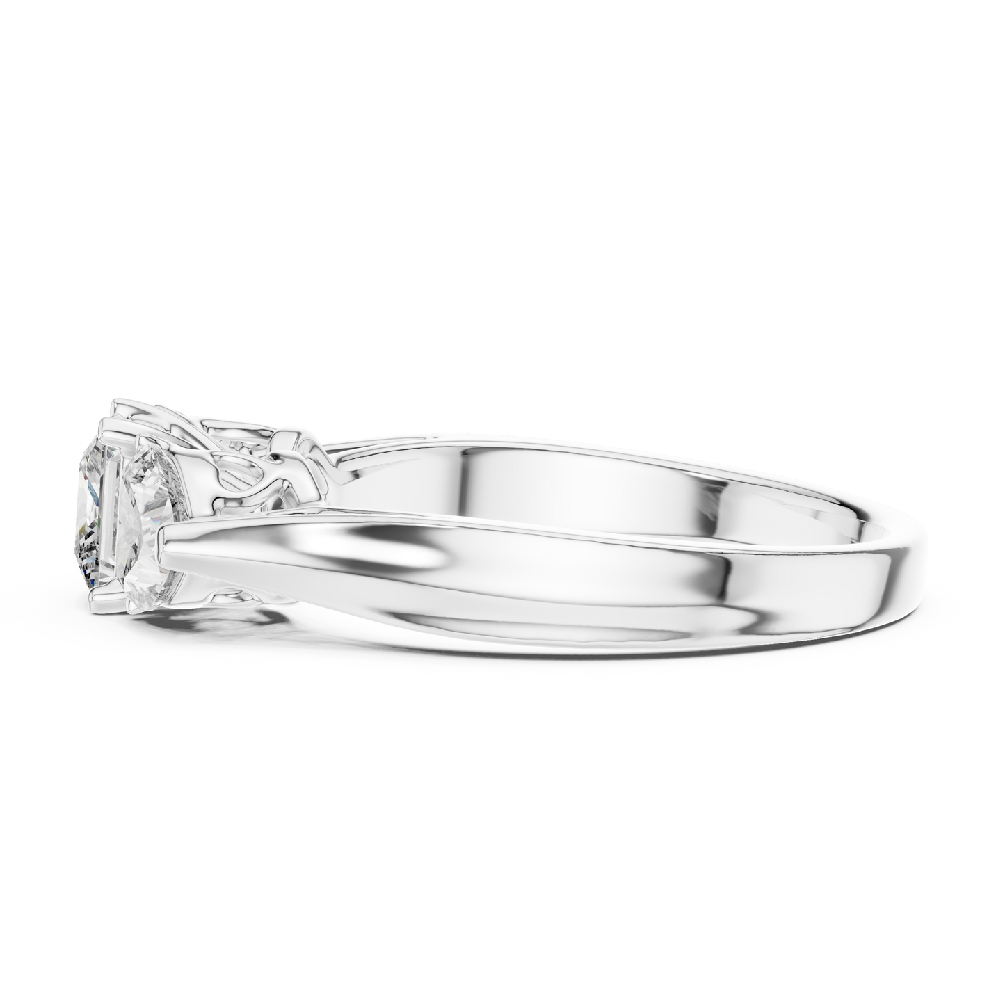 Luxury Gold Three Stone Ring | Princess-Cut Diamond with Heart Side Stones