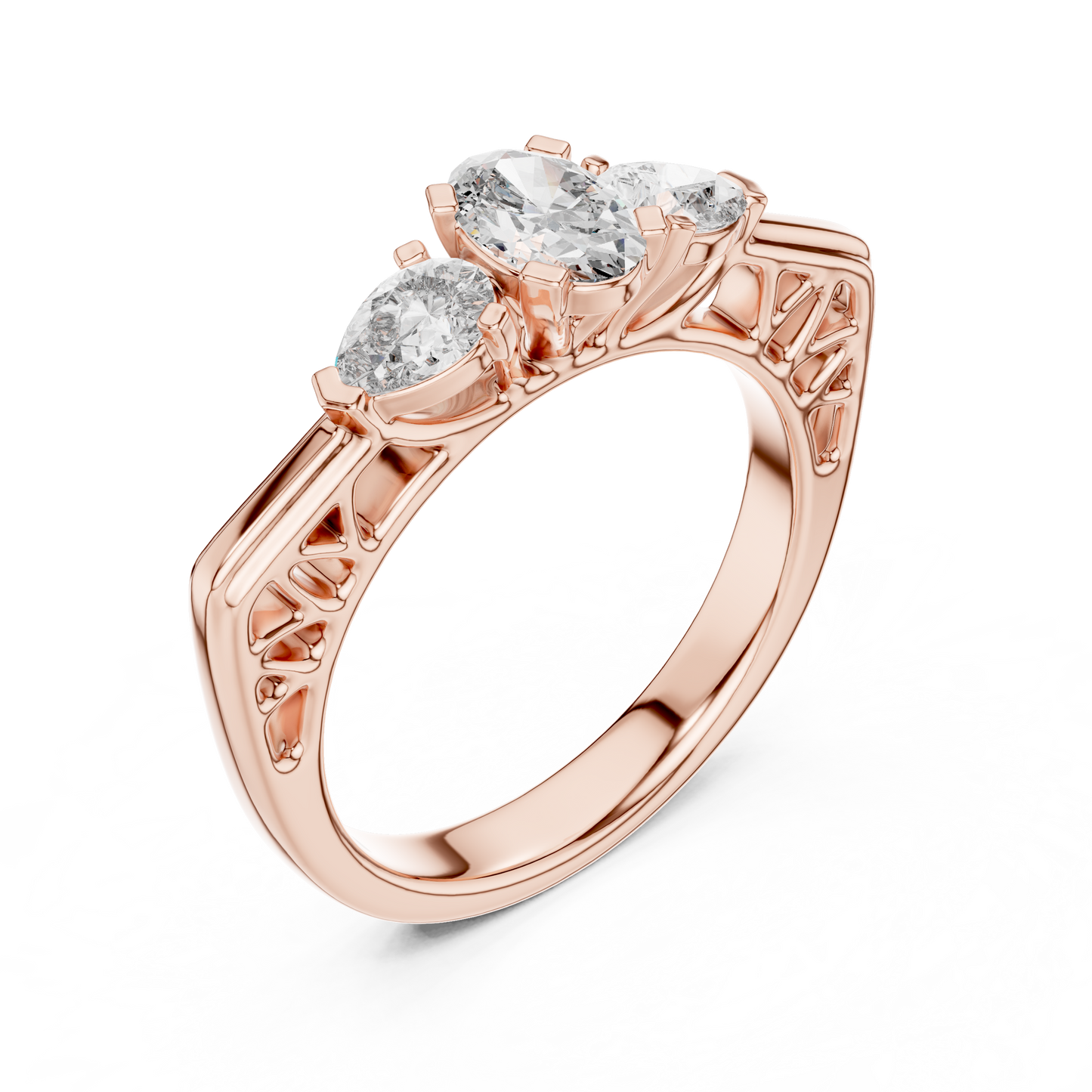 Exclusive Gold Oval-Cut Diamond Three Stone Ring
