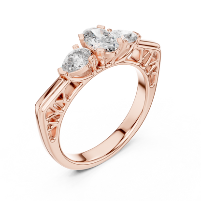 Exclusive Gold Oval-Cut Diamond Three Stone Ring