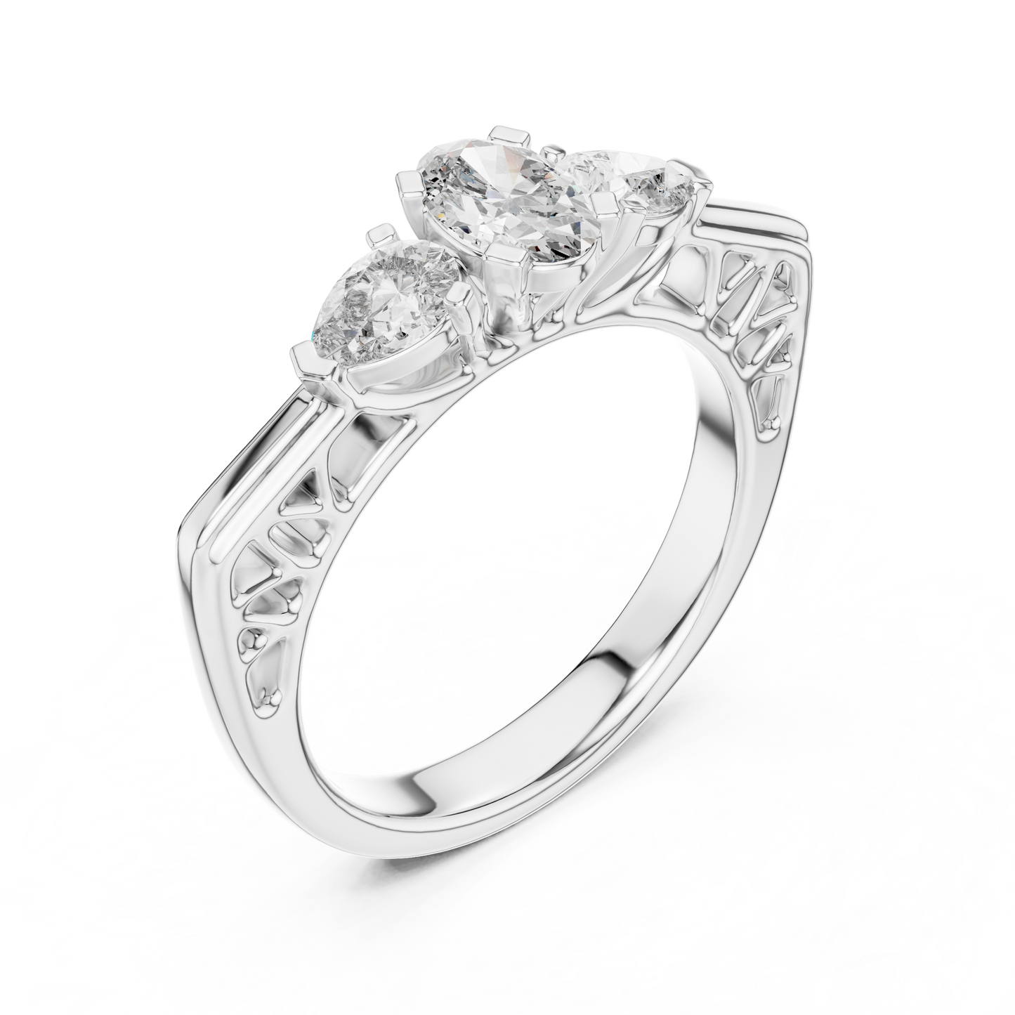 Exclusive Gold Oval-Cut Diamond Three Stone Ring