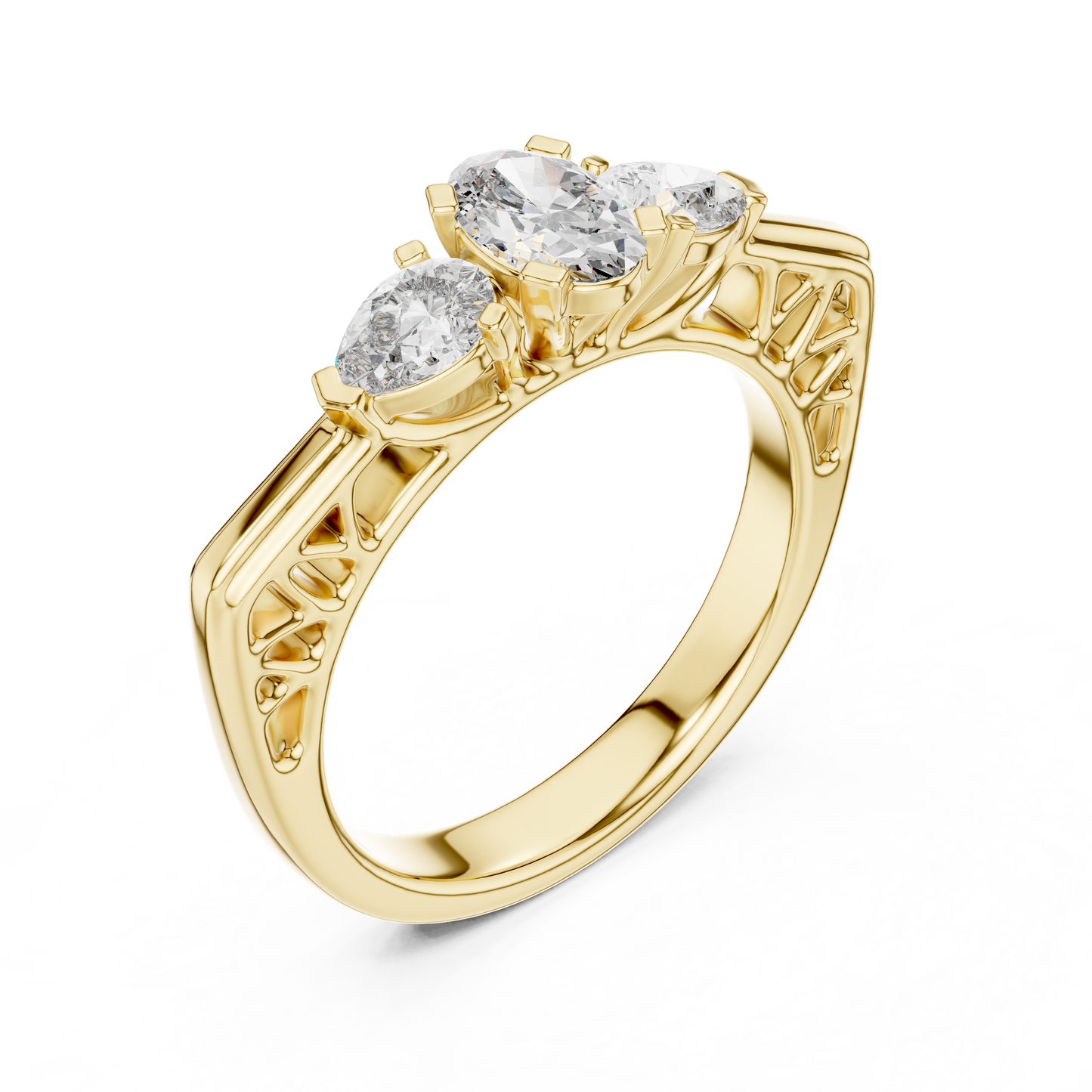 Exclusive Gold Oval-Cut Diamond Three Stone Ring